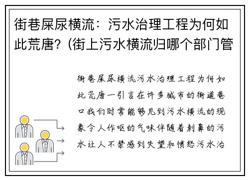 街巷屎尿横流：污水治理工程为何如此荒唐？(街上污水横流归哪个部门管)